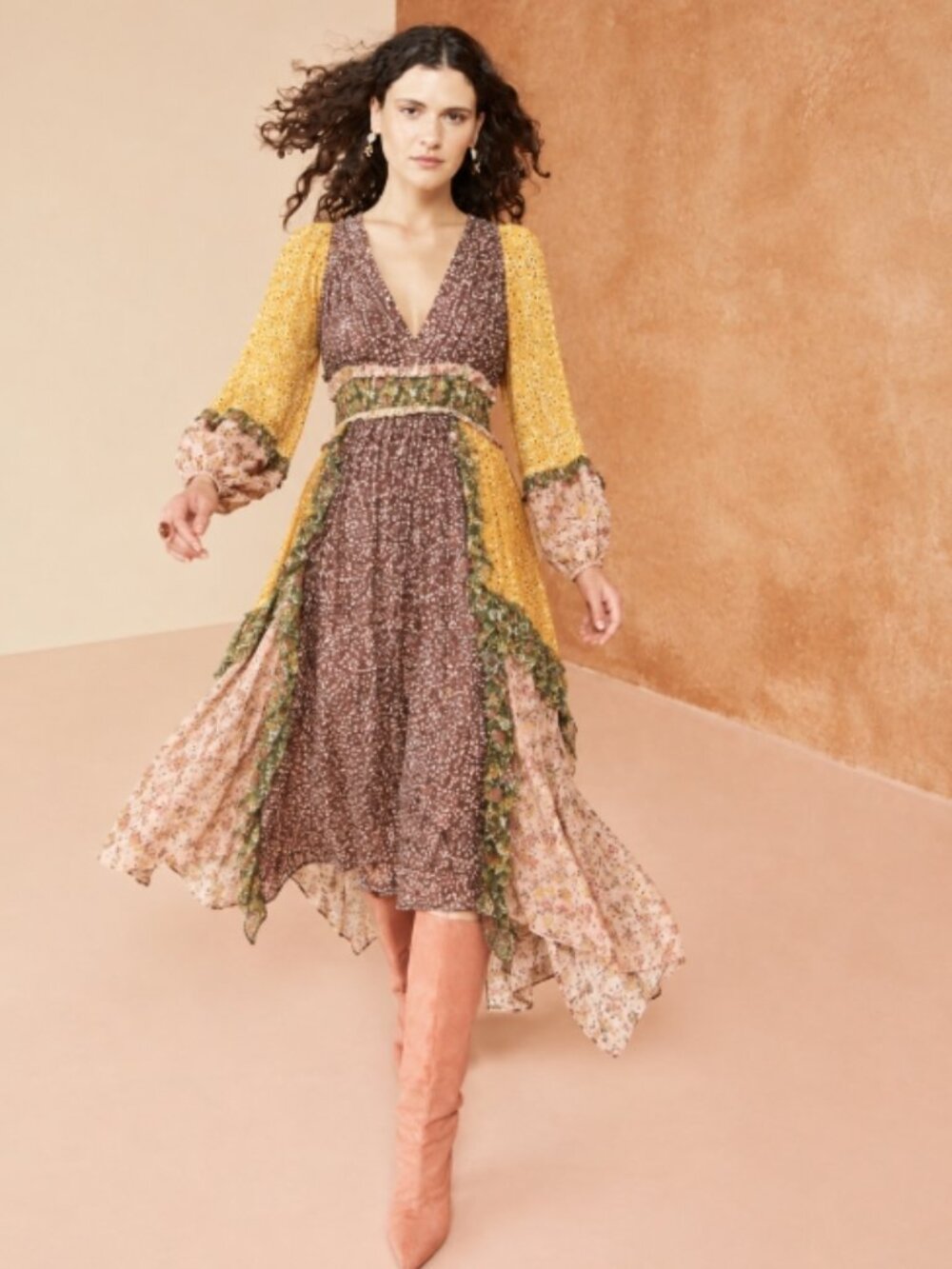 NWOT ULLA JOHNSON Primrose Silk Midi Dress in Tropical XS $725